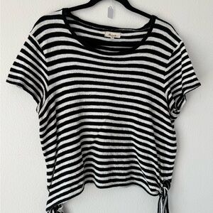 Madewell Black & White Striped Tie-Hem Crop Top